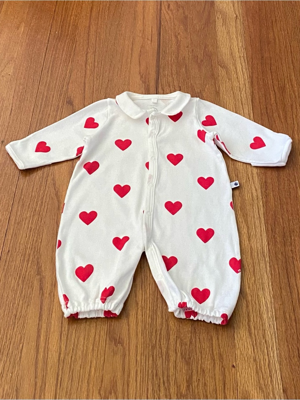 Petit Bateau Organic Cotton Heart Print Pajama with Peter Pan Collar